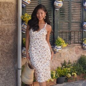 showpo amalie the label mariella floral cross front open back midi dress medium